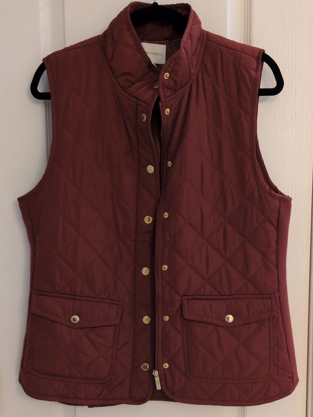 Adrienne Vittadini Quilted Brown Sleeveless Vest (Size L)